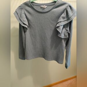 Nicole Miller Blue Ruffled Top